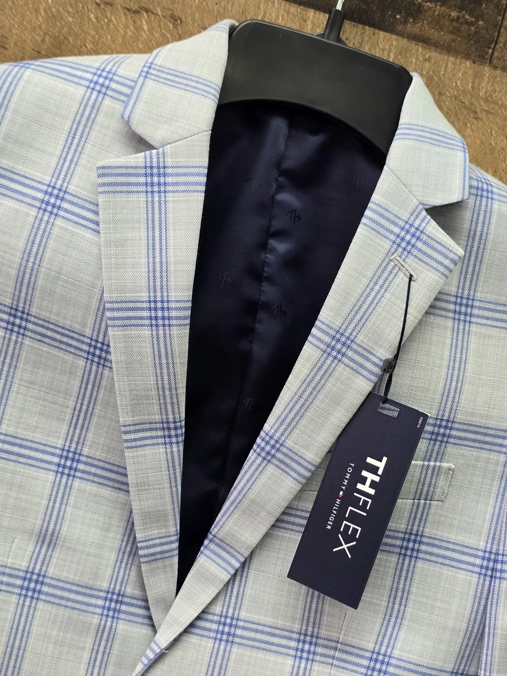 Boys Coat TOMMY-HILFIGER THFLEX Light Blue Windowpane Plaid Sport Blazzer Size10